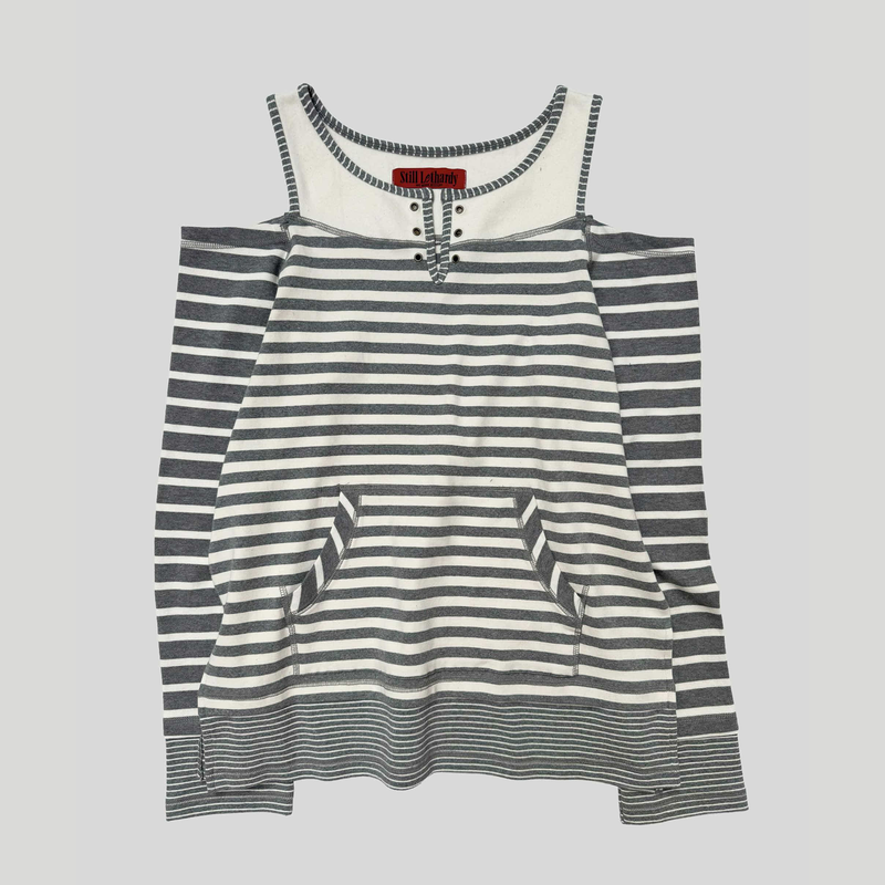 OVERLOCKED OFF-SHOULDER T-SHIRT: ST. GREY