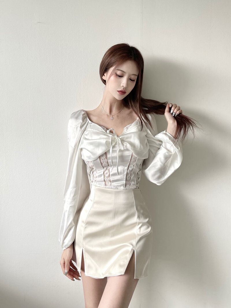 666. Satin two slit sk-pt (2color)