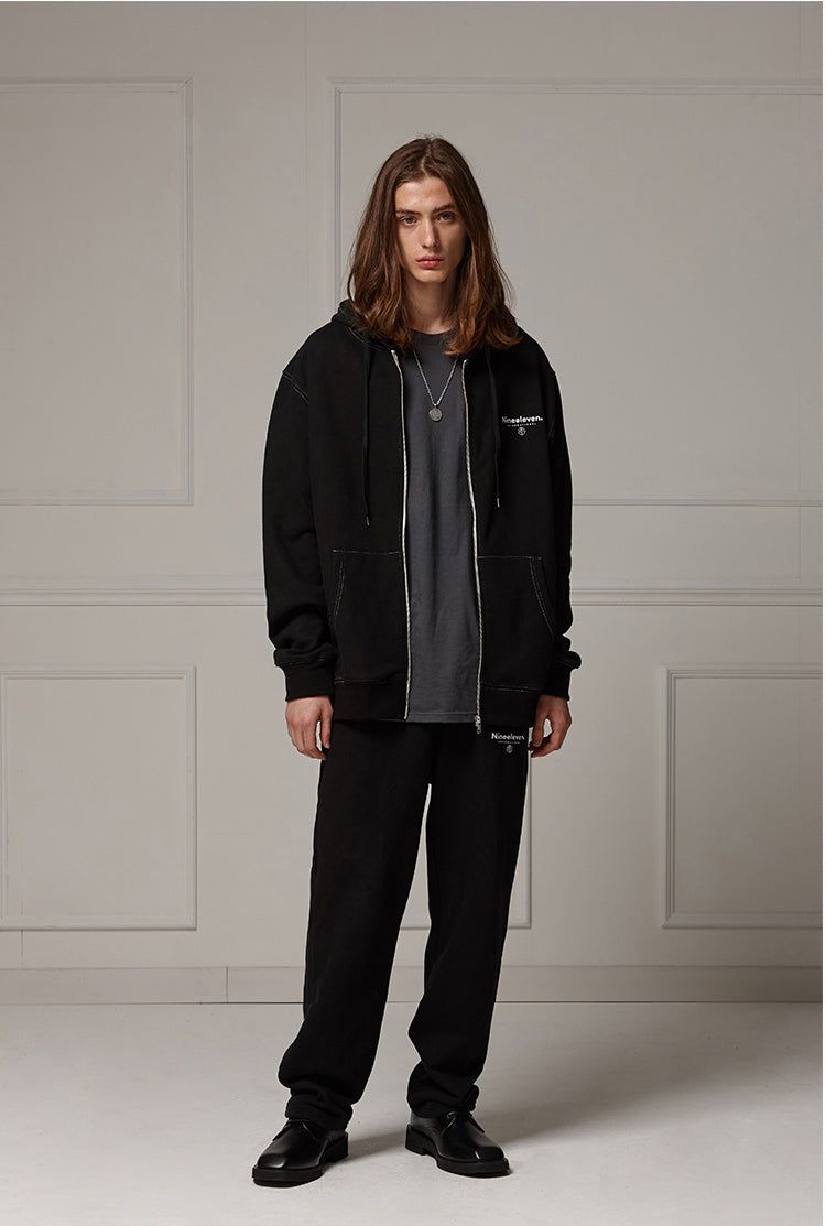 Pigment washed zipup hoodie