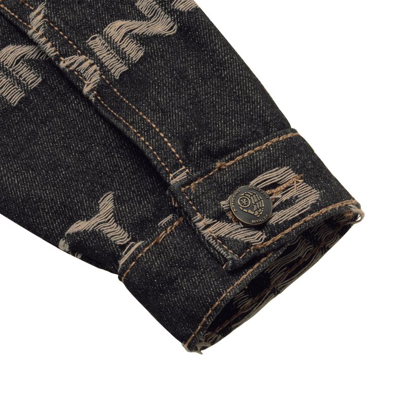 Frayed Logo Denim Jacket - Black