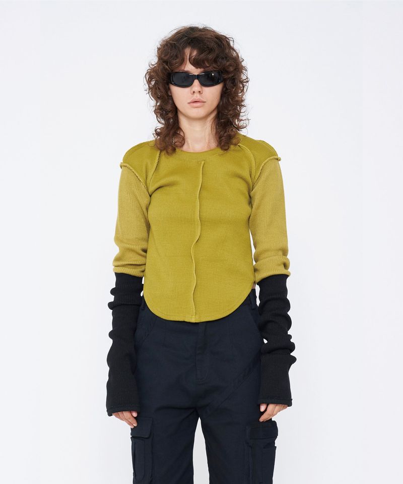 VIAVANDA（ヴィアヴァンダ）の「BICOLOR EXTRA LONG SLEEVE RIB TOP（Tops）」