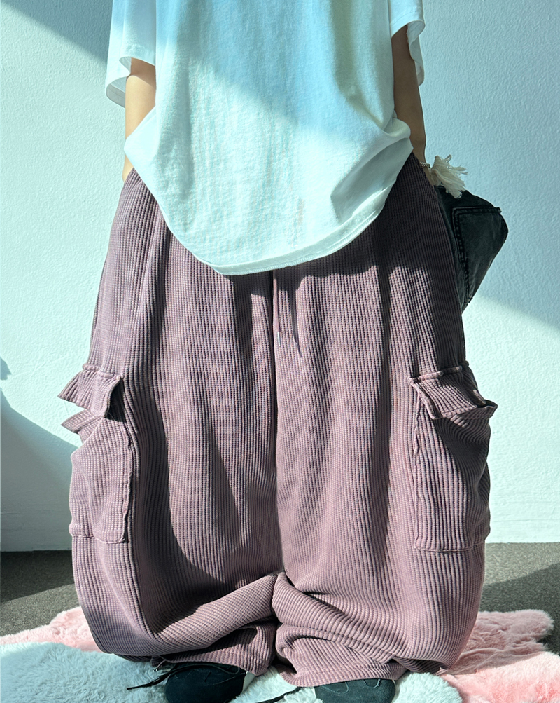 CCORTTI（コルッティ）の「コリアン 🧇 ワッフルパンチング🧇 ルーズヒップかーごバルーンワイドロングパンツ🩵🍓🩶 - 3 カラーズ（パンツ）」