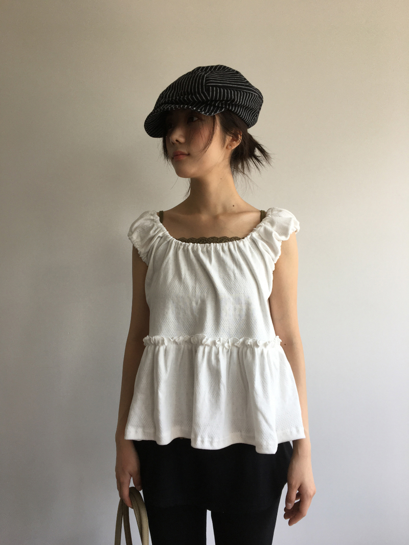 Drop ribbed lace sleeveless top (7color) 