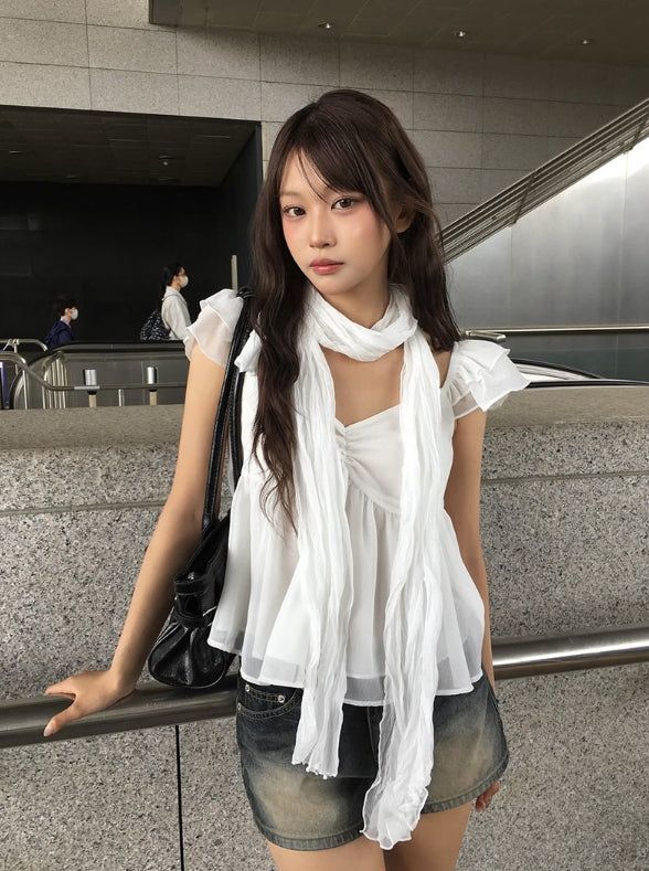 Sean V Shirring Frill Sleeveless Blouse