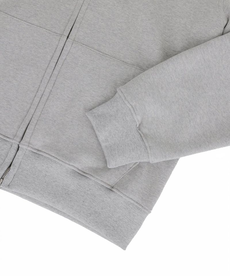 Lettering Embroidered Hoodie Zip-Up - Gray