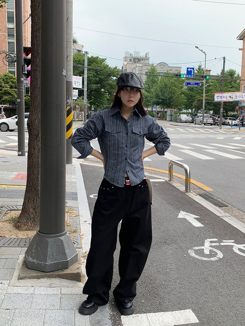 STUD FLAP COTTON JEANS