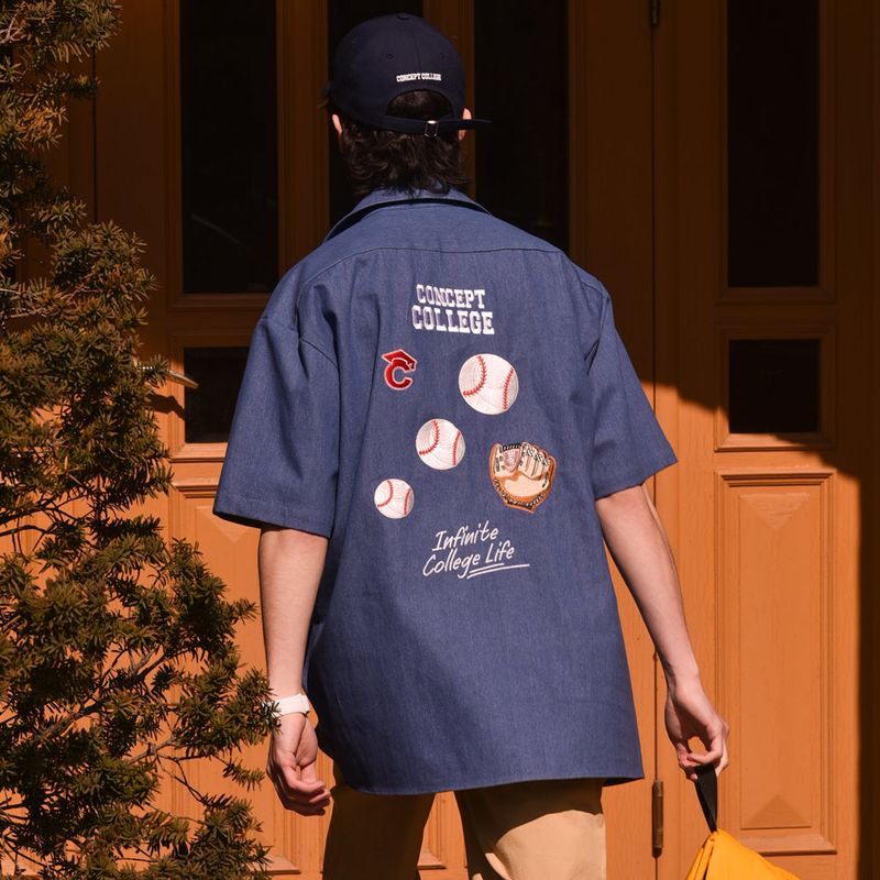 CONCEPT COLLEGE（コンセプトカレッジ）の「Baseball Grand Embroidery Short-Sleeved Unisex Denim Shirt（Tops）」