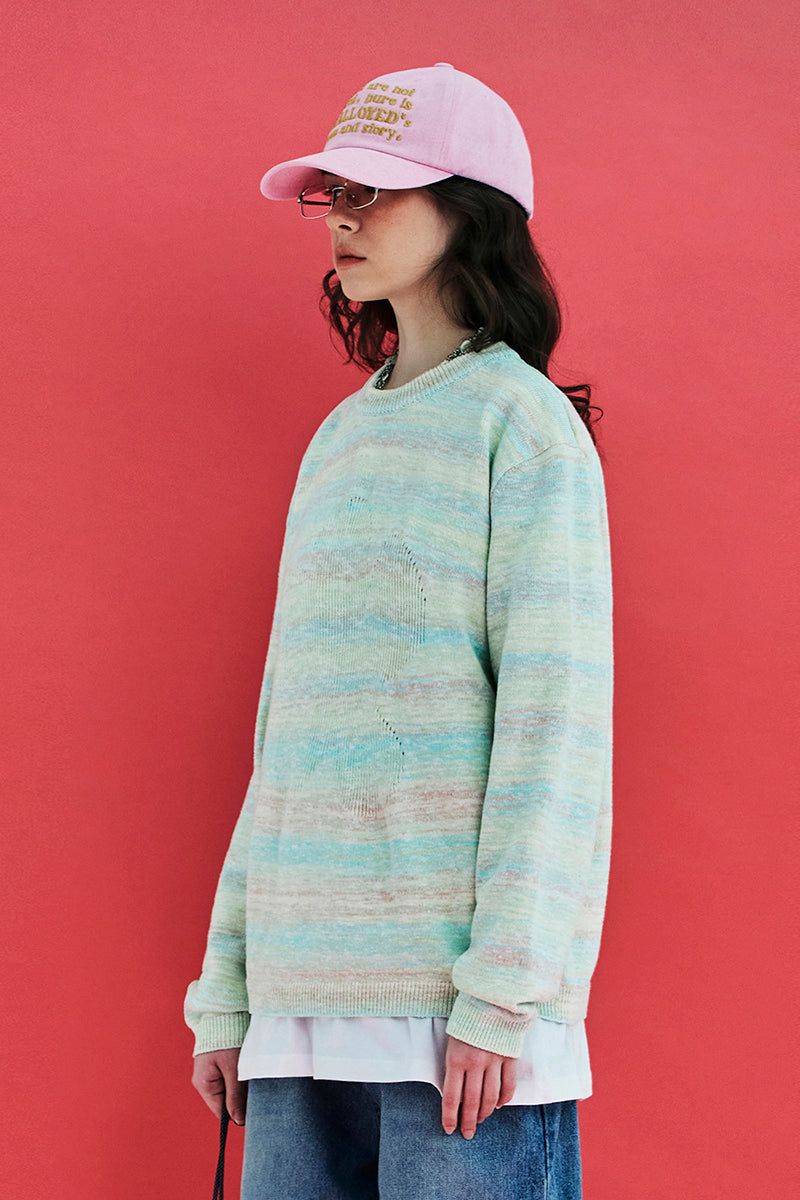 FLOWER GRADATION STRIPE KNIT / LIGHT GREEN