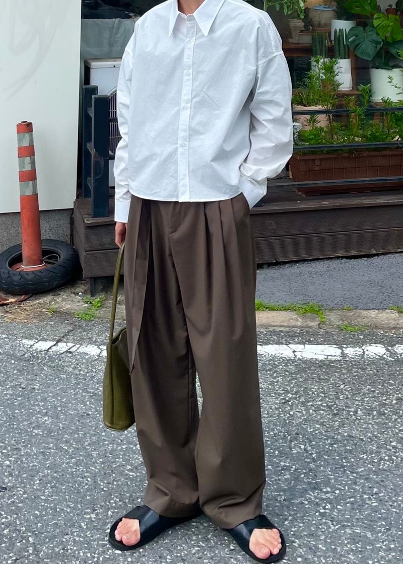 Pudding belt wide pants