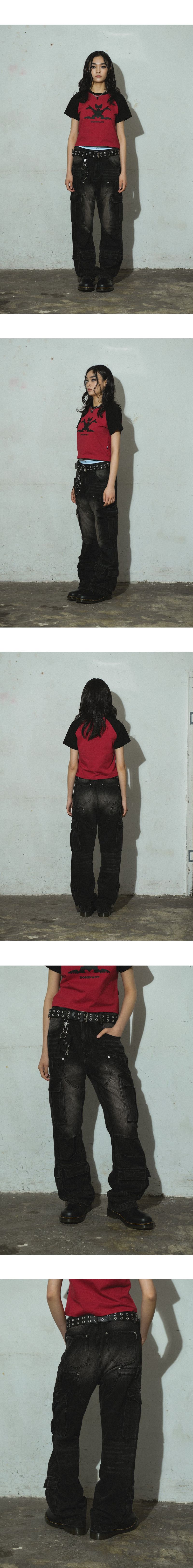 Semi Flare Washed Denim Pants_Black