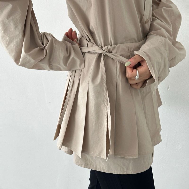 Pleated Wrap Shirt Set - 2colors