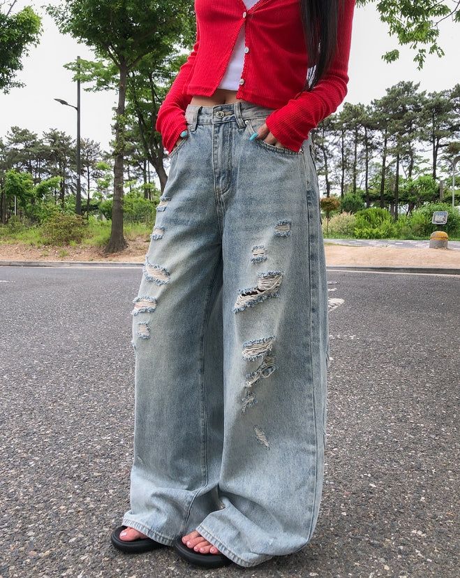 Becky Rough Damaged Denim Pants