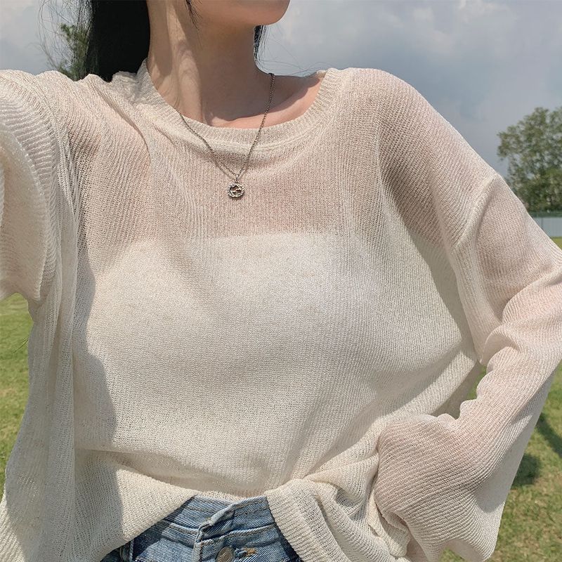 [Bellide made] See-through Bookle Linen Summer Knit T-shirt
