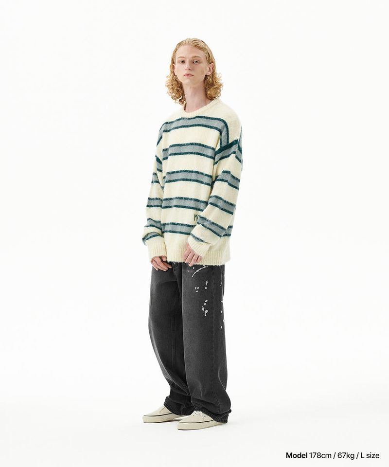 HAIRY STRIPE KNIT SWEATER