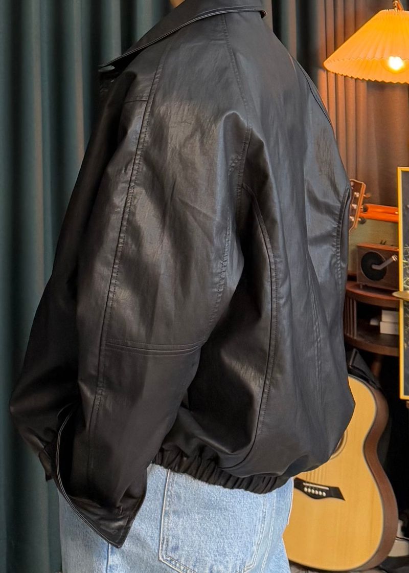 Bomber style leather jacket 2COLOR