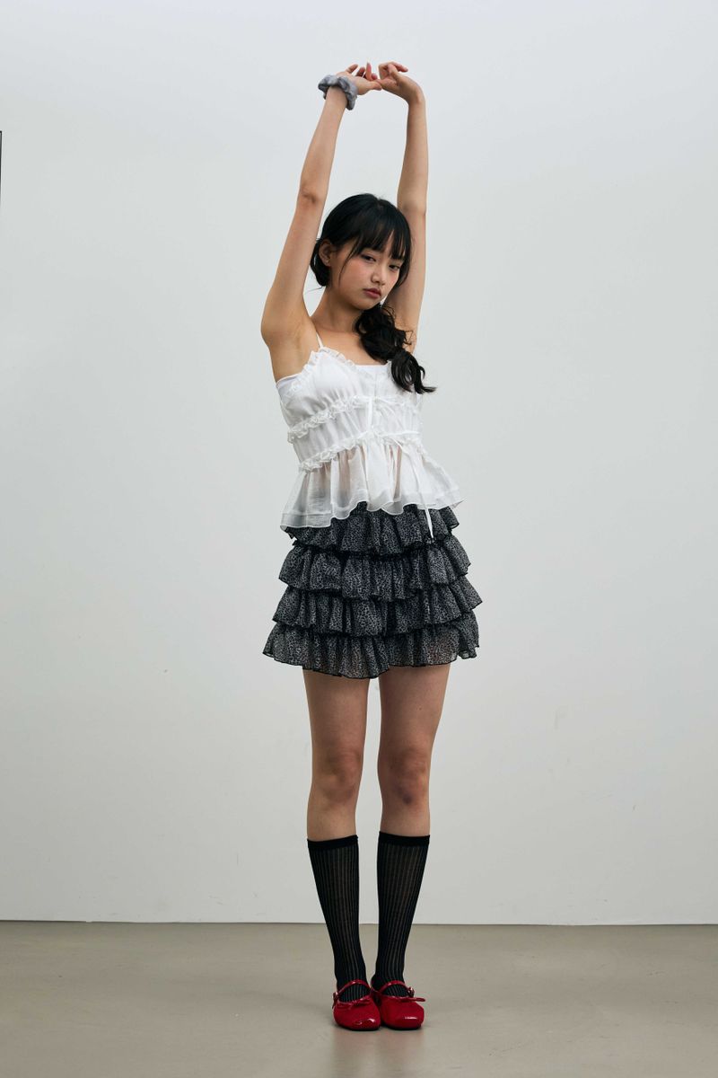LEOPARD CANCAN MINI SKIRT PANTS / GRAY