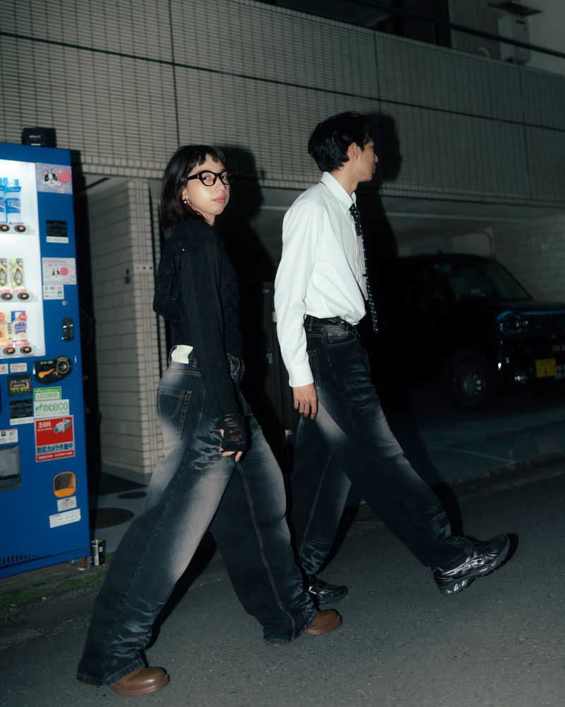 Black Line Up Washed Jeans