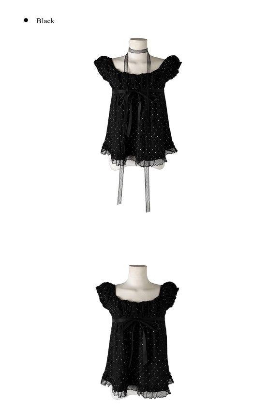Horin Scarf Set Dot Ribbon Lace Blouse 