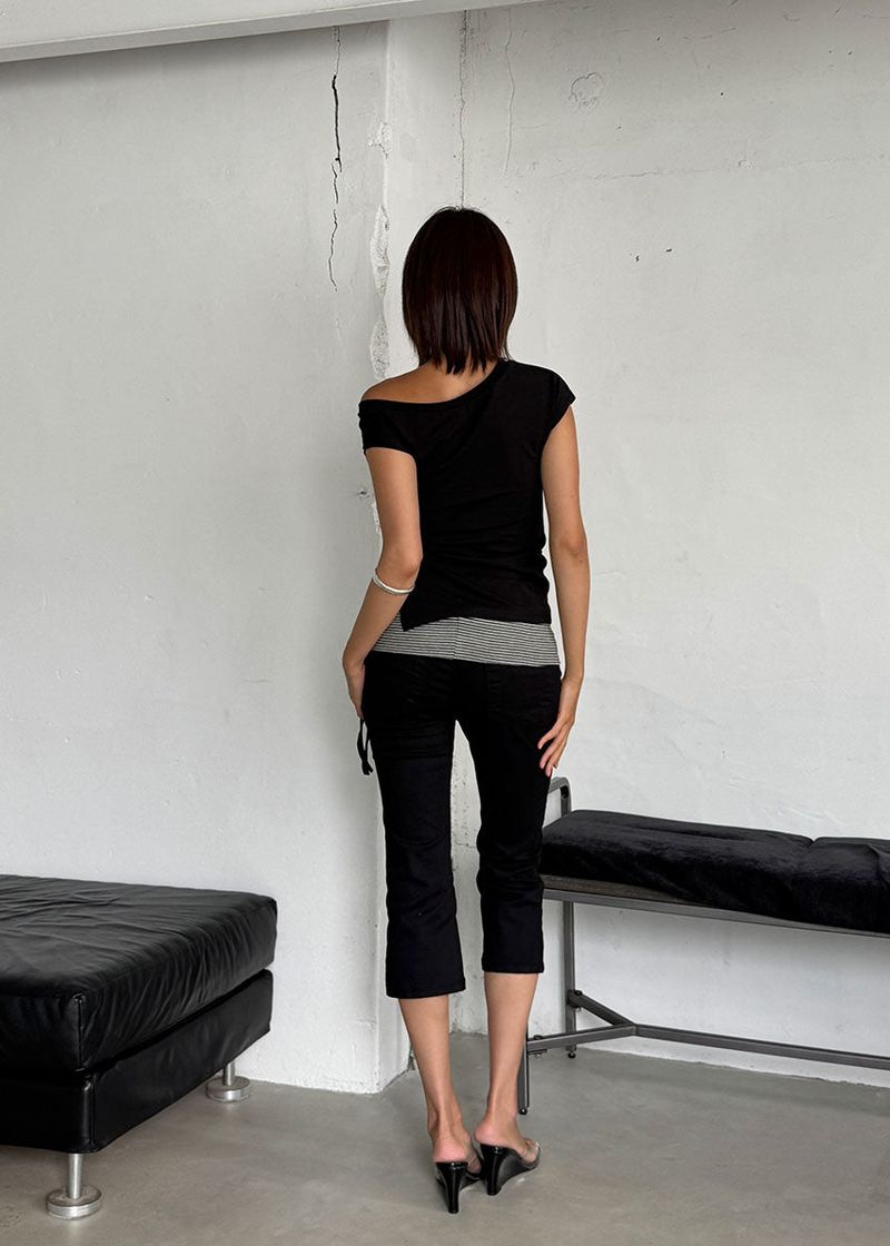 STRIPE FOLDING CAPRI PANTS
