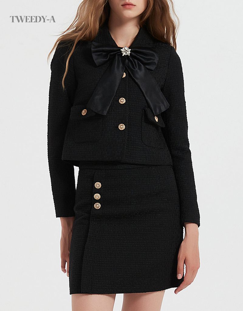 Basic Tweed Jacket - Skirt Two Piece BLACK