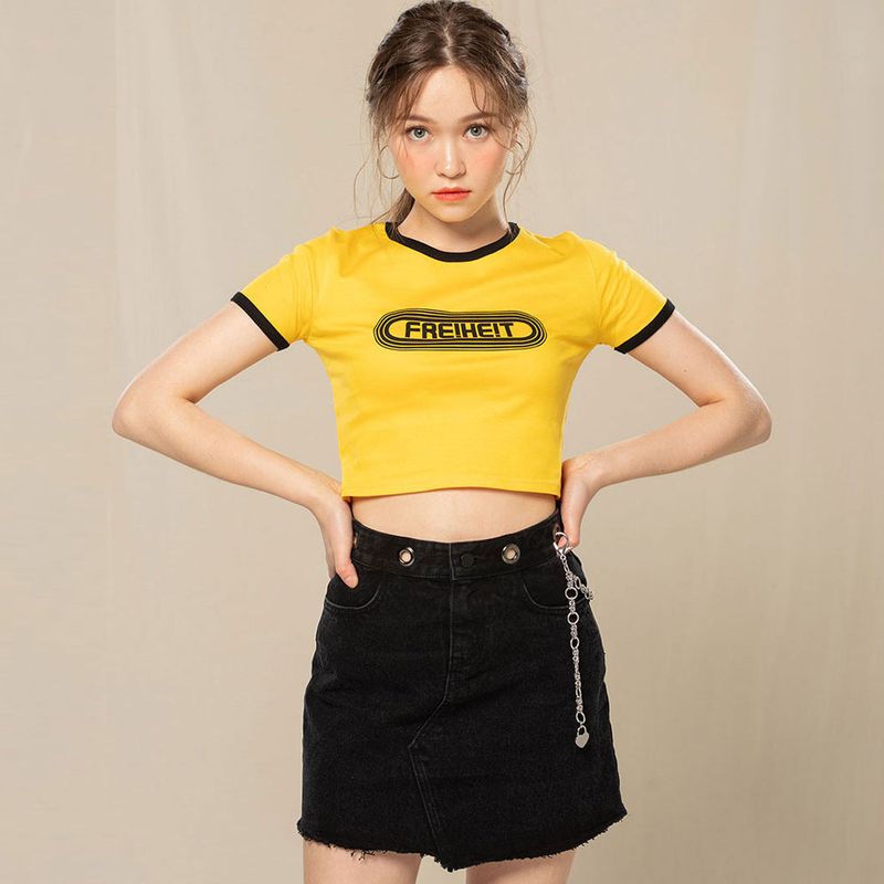 EYELET DENIM SKIRT (BLACK)