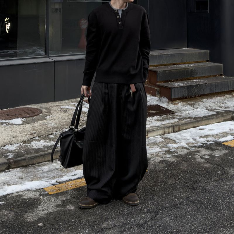 Riven Layered Henley-Neck Knit