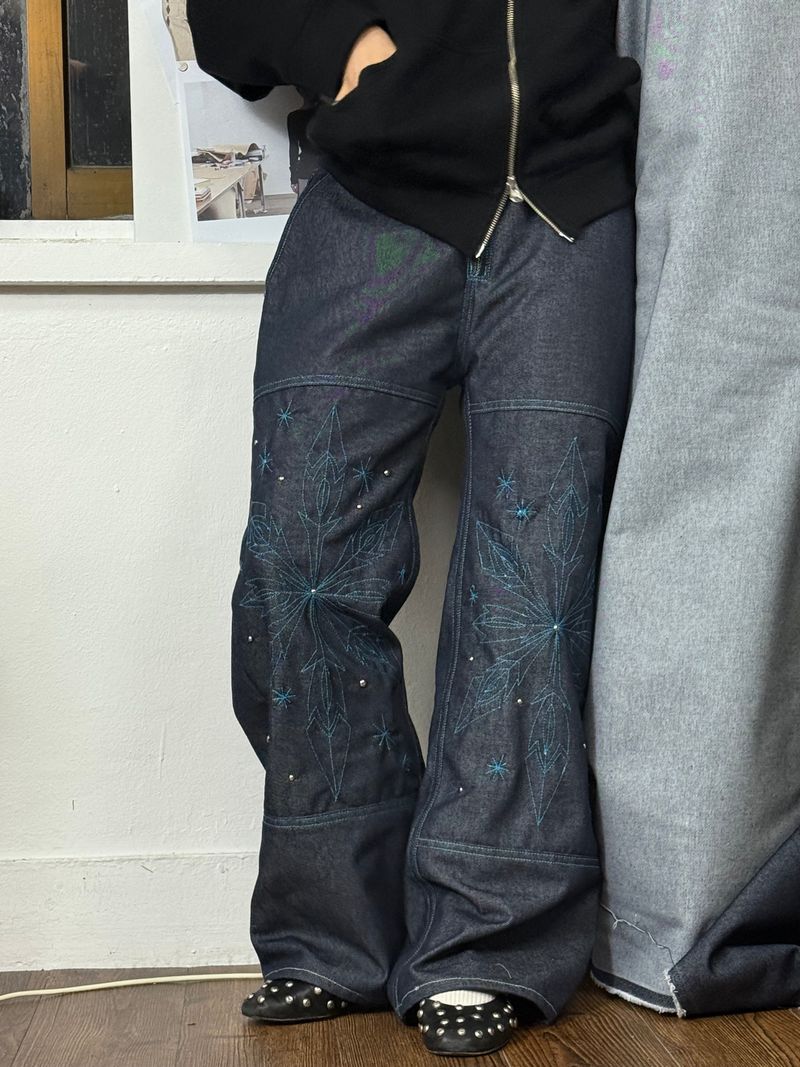  [Hand-Made「007」] Snowflake Studded Pants_Denim&Skyblue