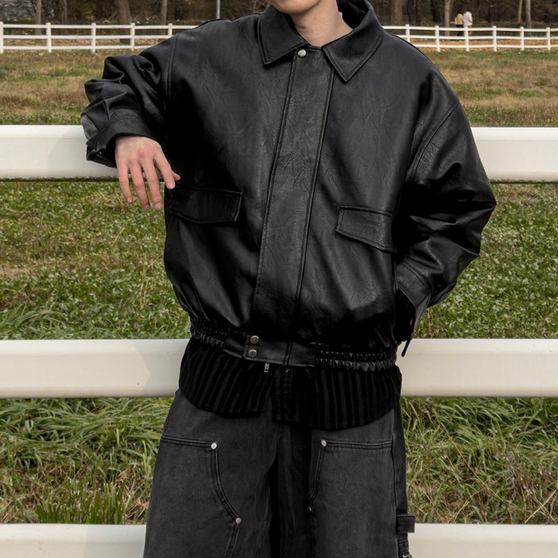 Lining fur oversized leather jumper