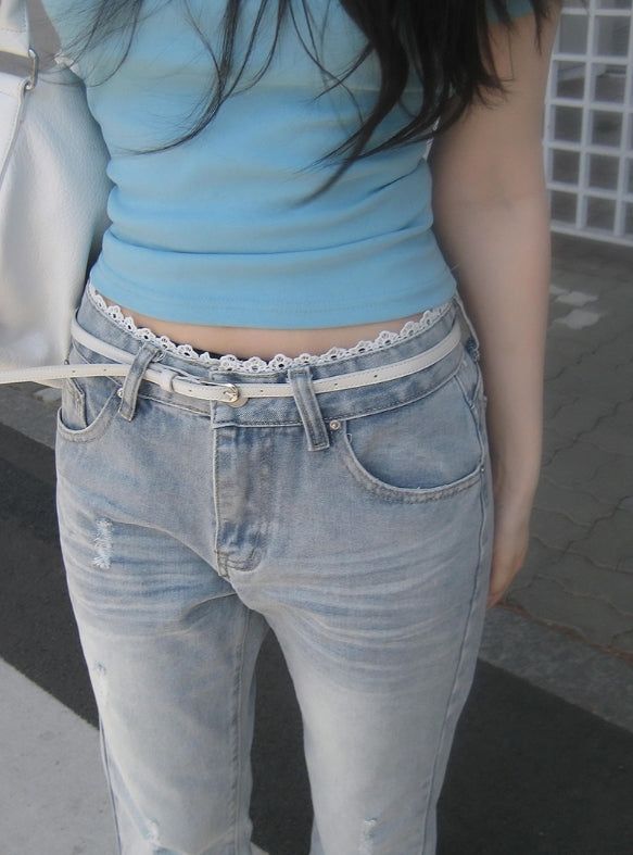 Naon Lace Washing Bootcut Denim Pants