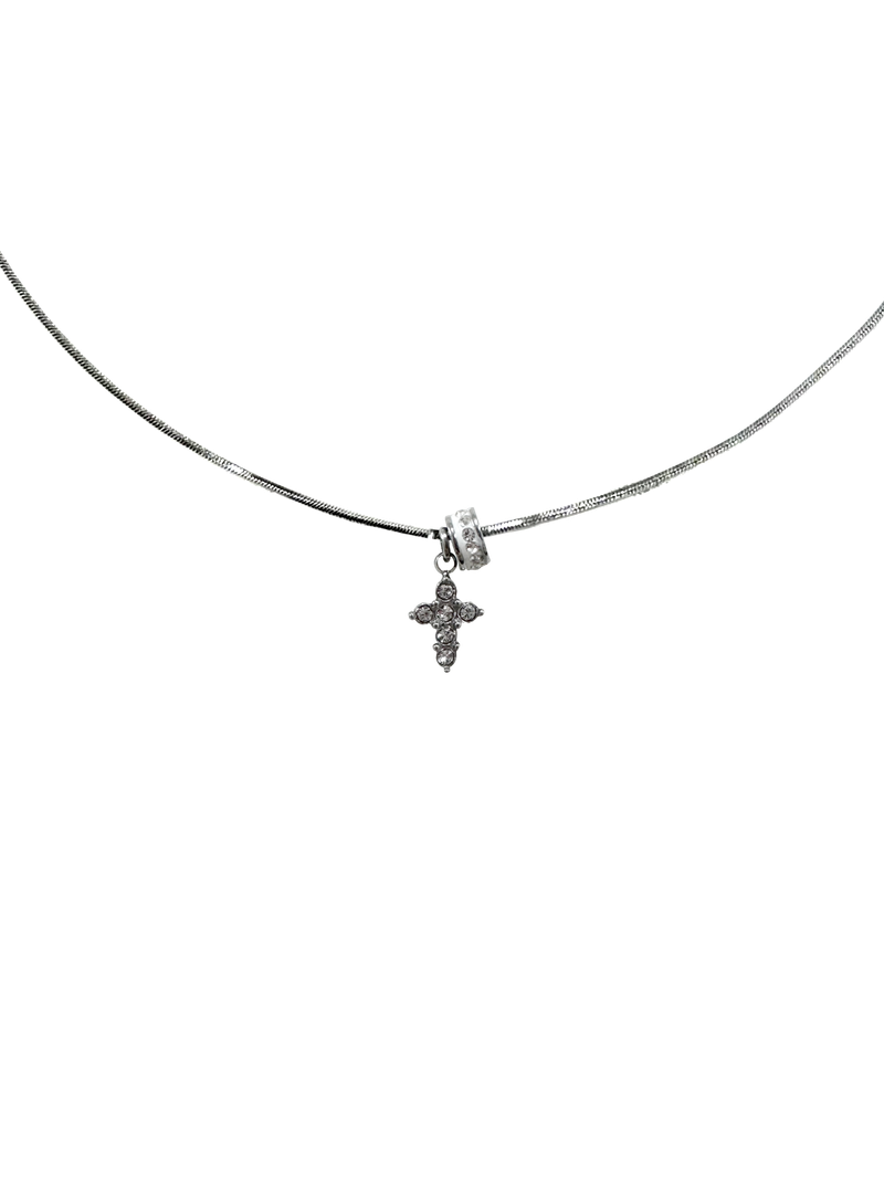 Snake chain] cubic cross ring necklace
