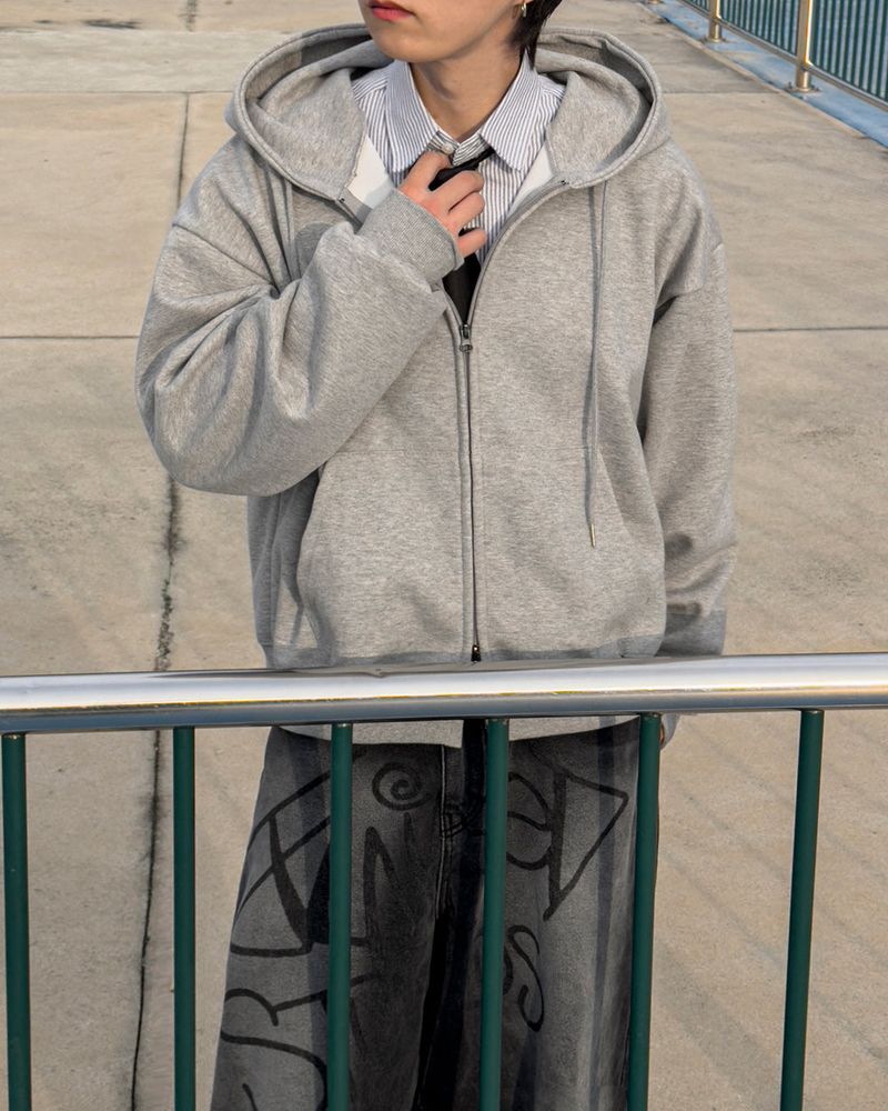 Clean Two-way Crop Hood Zip-up