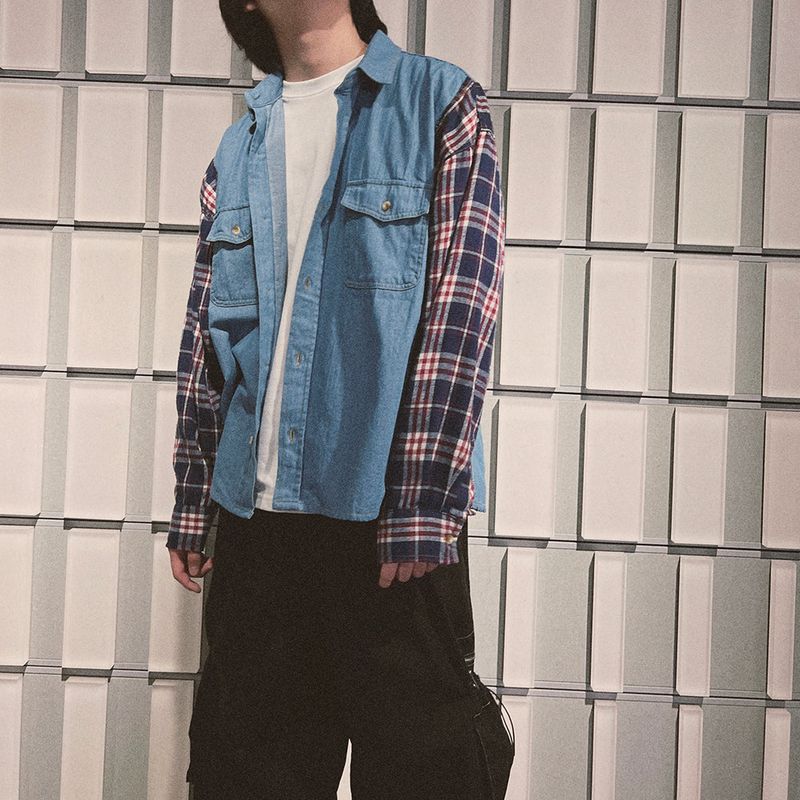 check block denim shirt_blue