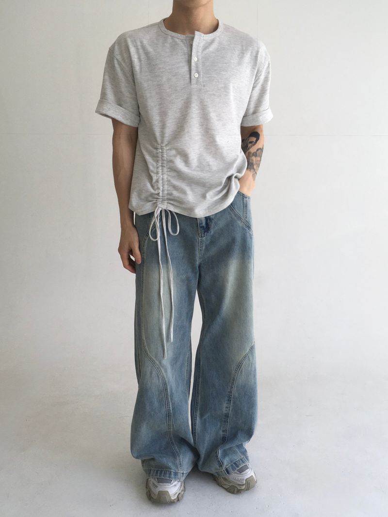 wave curved wide denim(blue)