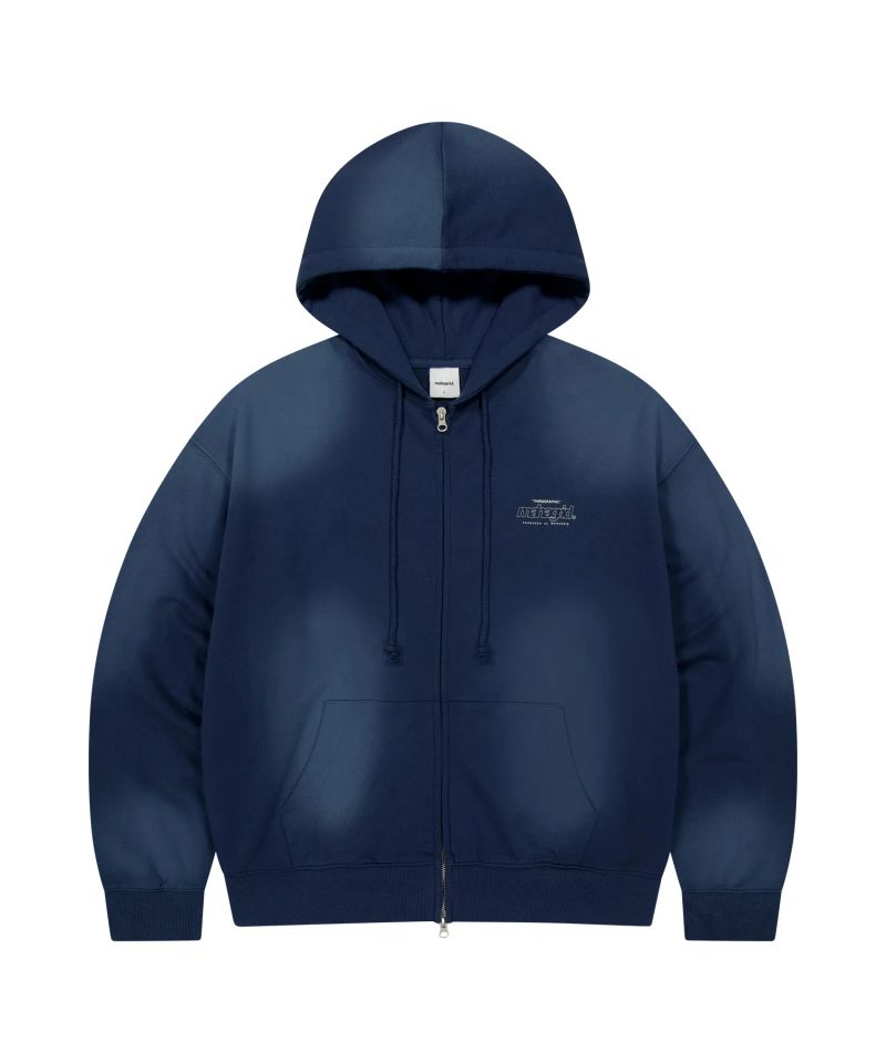 WASHED 10TH THIRD LOGO ZIP UP HOODIE_BLUE