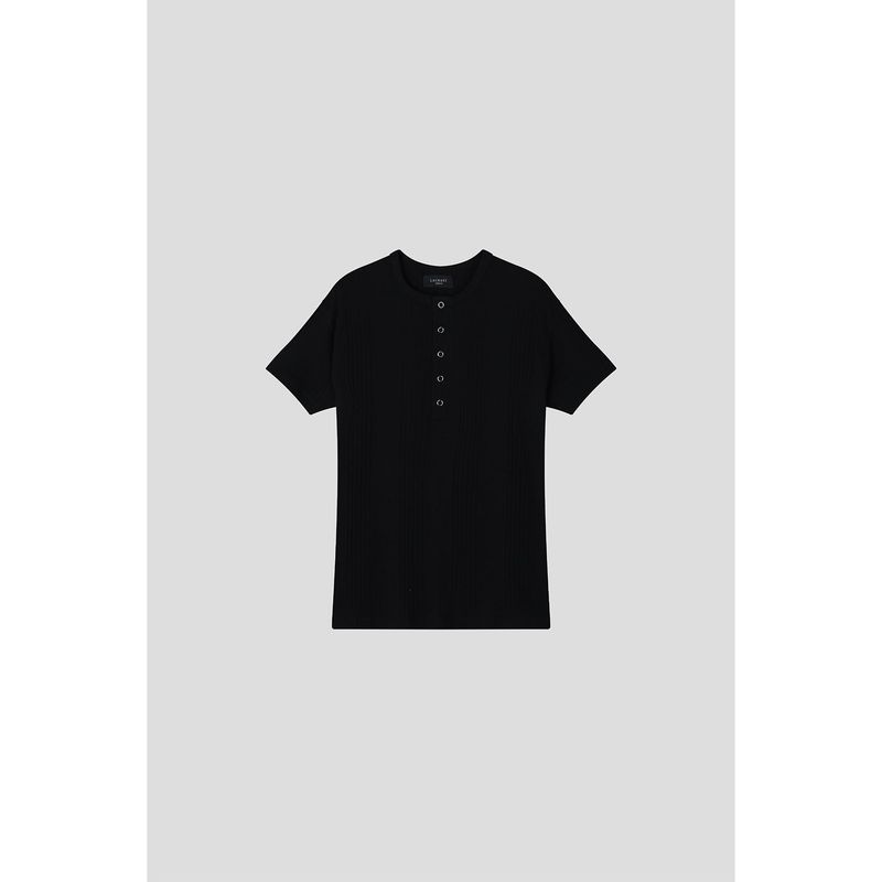High ribbed henry neck half sleeves(Black)