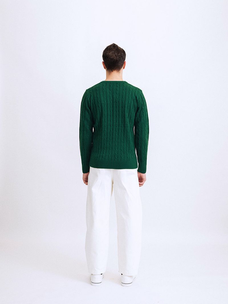 RCH mark v neck cable knit sweater green