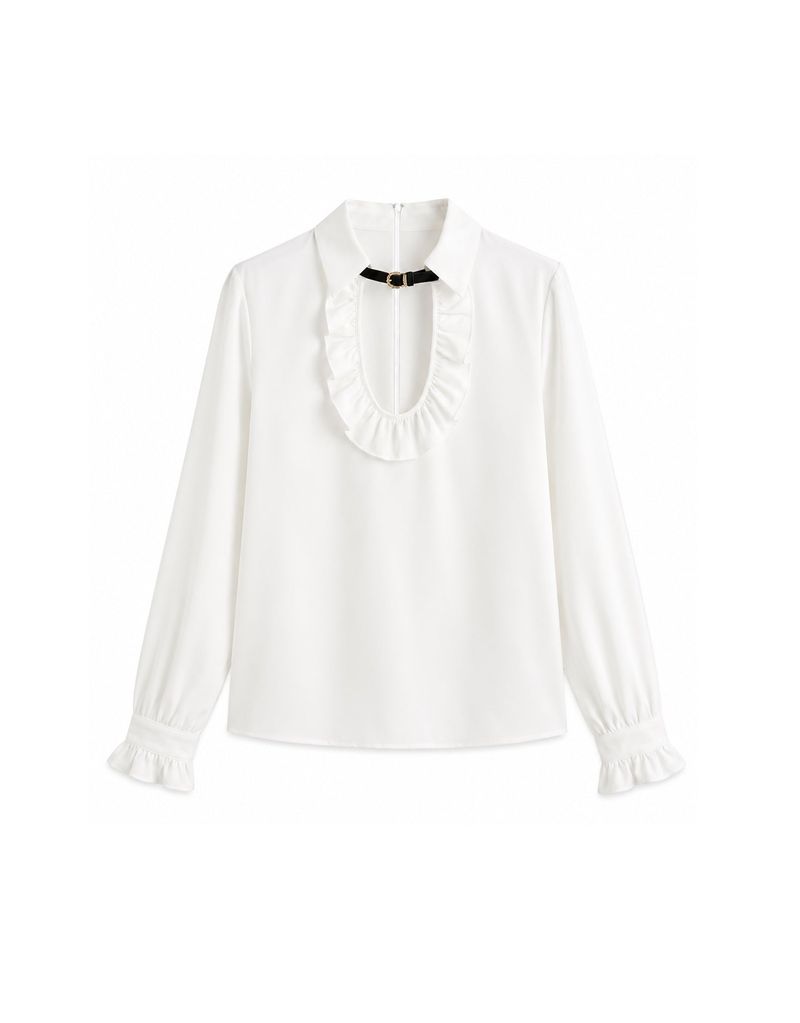 [PRE- FALL] Léa Ruffle Cutout Buckle Long-Sleeve Blouse Ivory