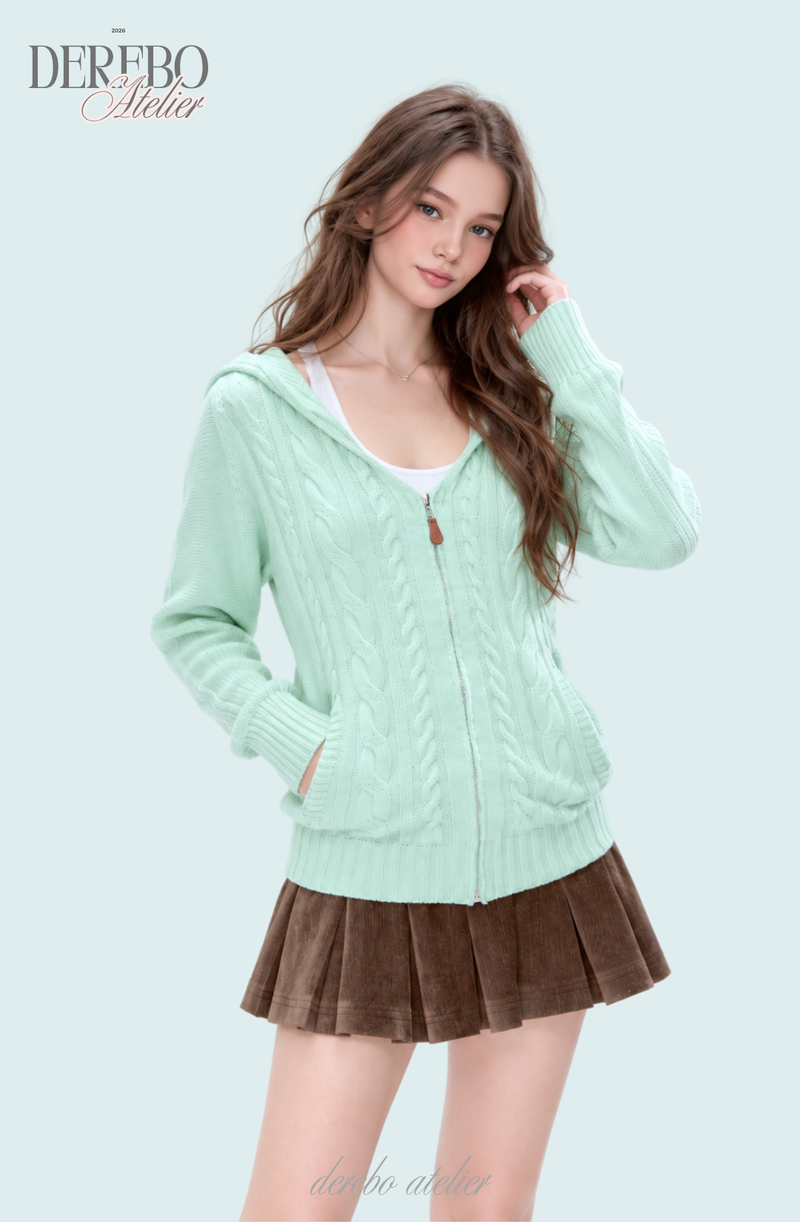 Mint Twist Hooded Knit Zip-Up