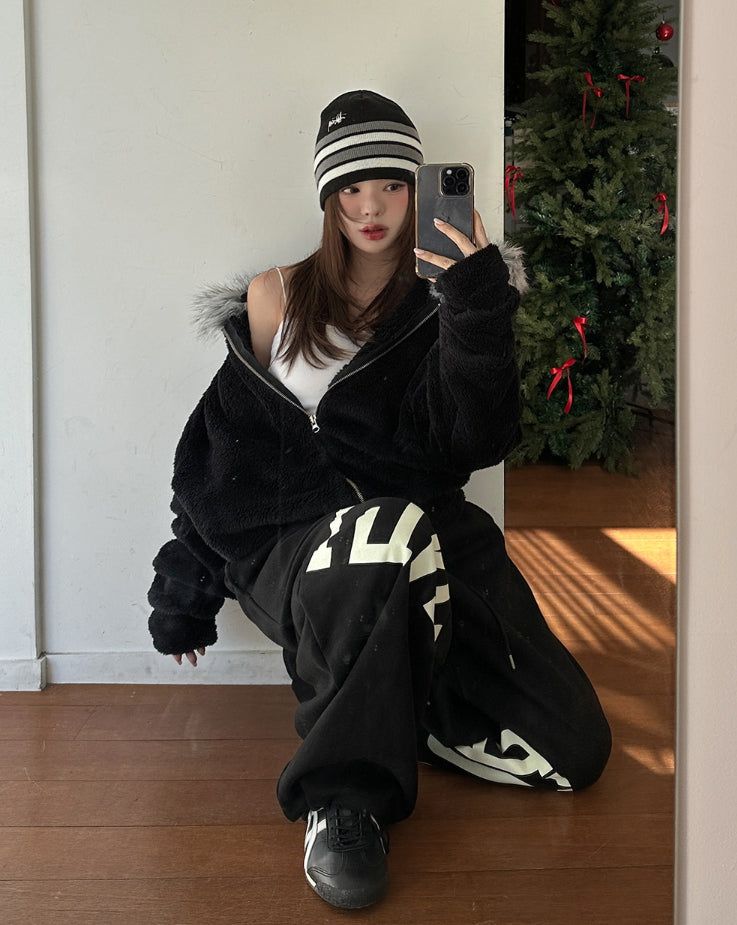 Fame Fleece Raccoon Fur Hooded Zip-Up