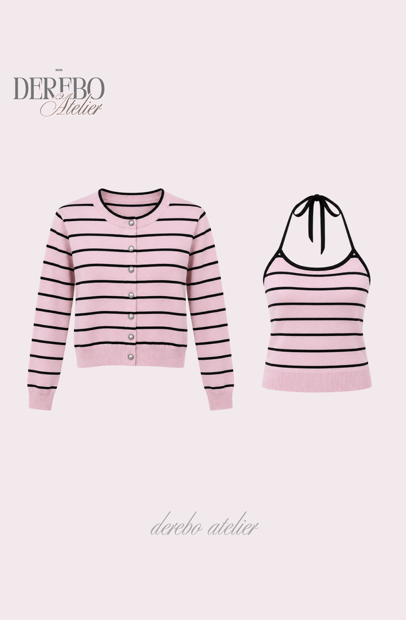 Pink Stripe Inner Cardigan Two-Piece Set