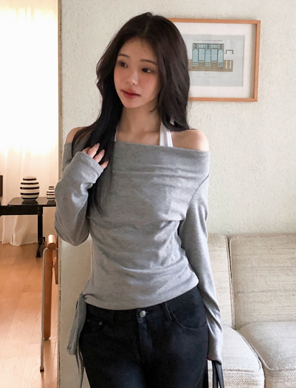 SHOPPERLAND(ショッパーランド)の「Eden Off Shoulder Boat Neck Halter T-shirt (3color)(Tops)」