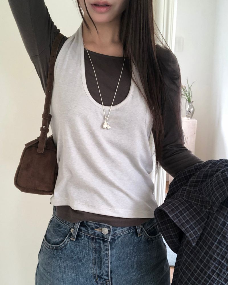 [ORIGINAL] Wenz Layered Halter-Neck Tank  & Long-Sleeve Tee Set