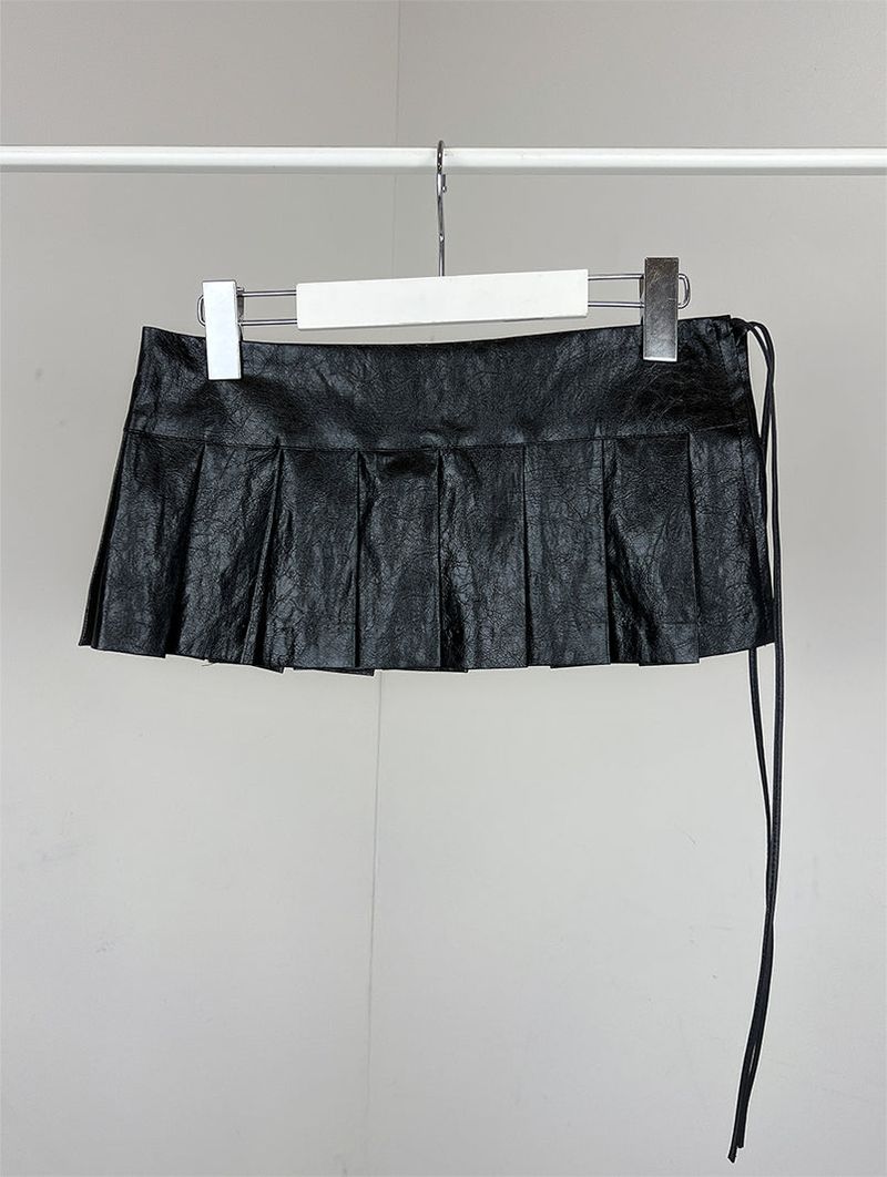PLEATS LEATHER BELT SKIRT (2C)