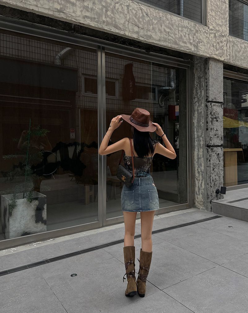 Cutting Lowrise Denim Miniskirt