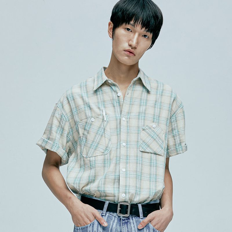 cig plaid 2 pocket work shirts green