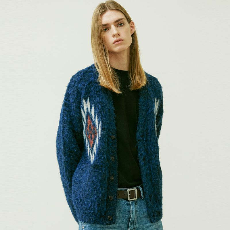 CHIMAYO PATTERN BRUSHED CARDIGAN NAVY