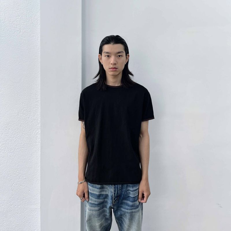 FADE MEET（フェードミート）の「Black Brown Contrast Tee（Tops）」