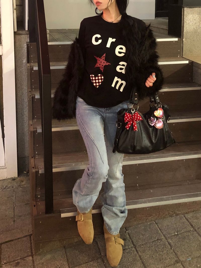 Cream Star Heart Long Sleeve