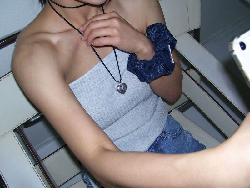 Flower denim scrunchie (Blue)