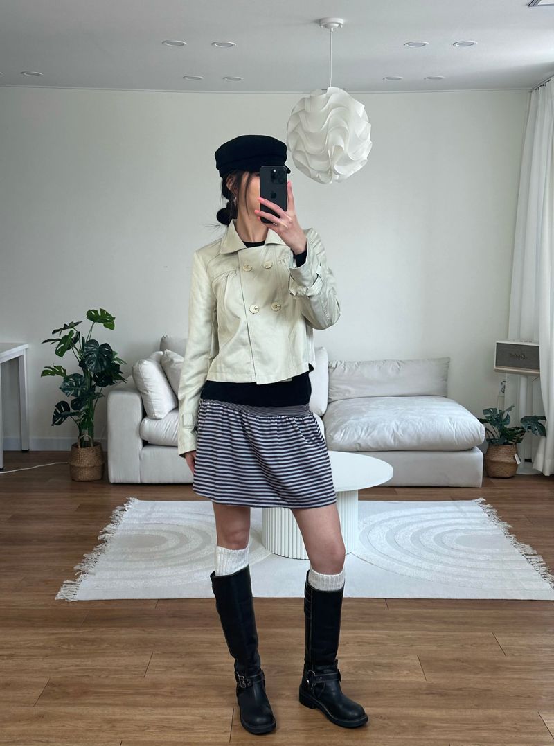 stripe flare mini skirt